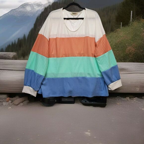 Haptics by Holly Harper Women's Colorblock Top 3X NWOT Lightweight Long Sleeve‎ - Picture 1 of 16